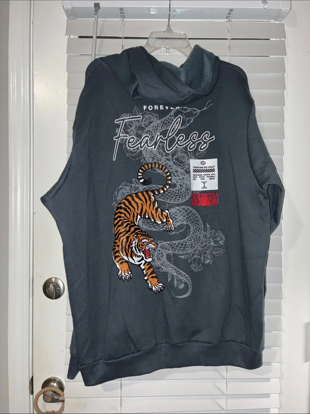 Men's Crewneck Hoodie - Fearless Script, Charcoal/Black